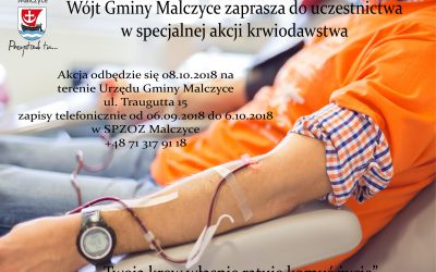 Wójt Gminy Malczyce zaprasza do uczestnictwa w specjalnej akcji krwiodawstwa