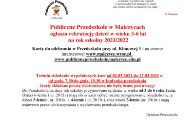 Rekrutacja do Publicznego Przedszkola w Malczycach