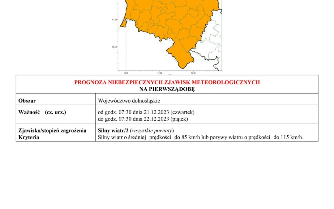 PROGNOZA NIEBEZPIECZNYCH ZJAWISK METEOROLOGICZNYCH NA PIERWSZĄ DOBĘ