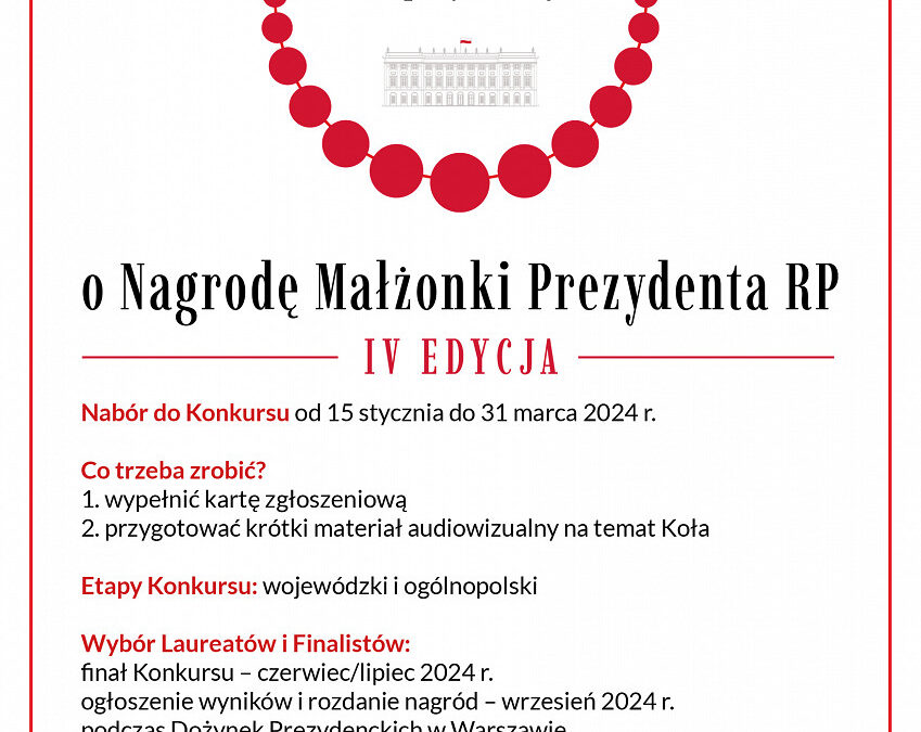 Rusza nabór do IV edycji Konkursu dla Kół Gospodyń Wiejskich o Nagrodę Małżonki Prezydenta RP